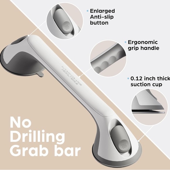 2 Pack Elderly Heavy Duty Shower Handle Grab Bars Suction Cup Removable Handrail - Picture 6 of 7